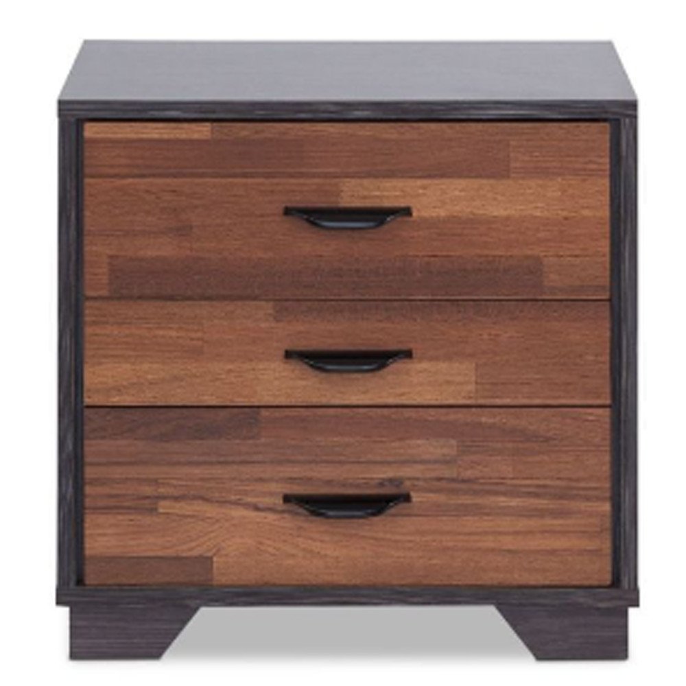 Espresso and Walnut Brown Three Drawer Wood Nightstand - 19-inch