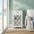 White Fret Work Design Glass Door Accent Cabinet - 17-inch