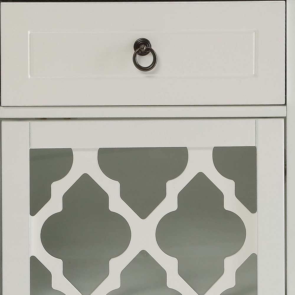 White Fret Work Design Glass Door Accent Cabinet - 17-inch
