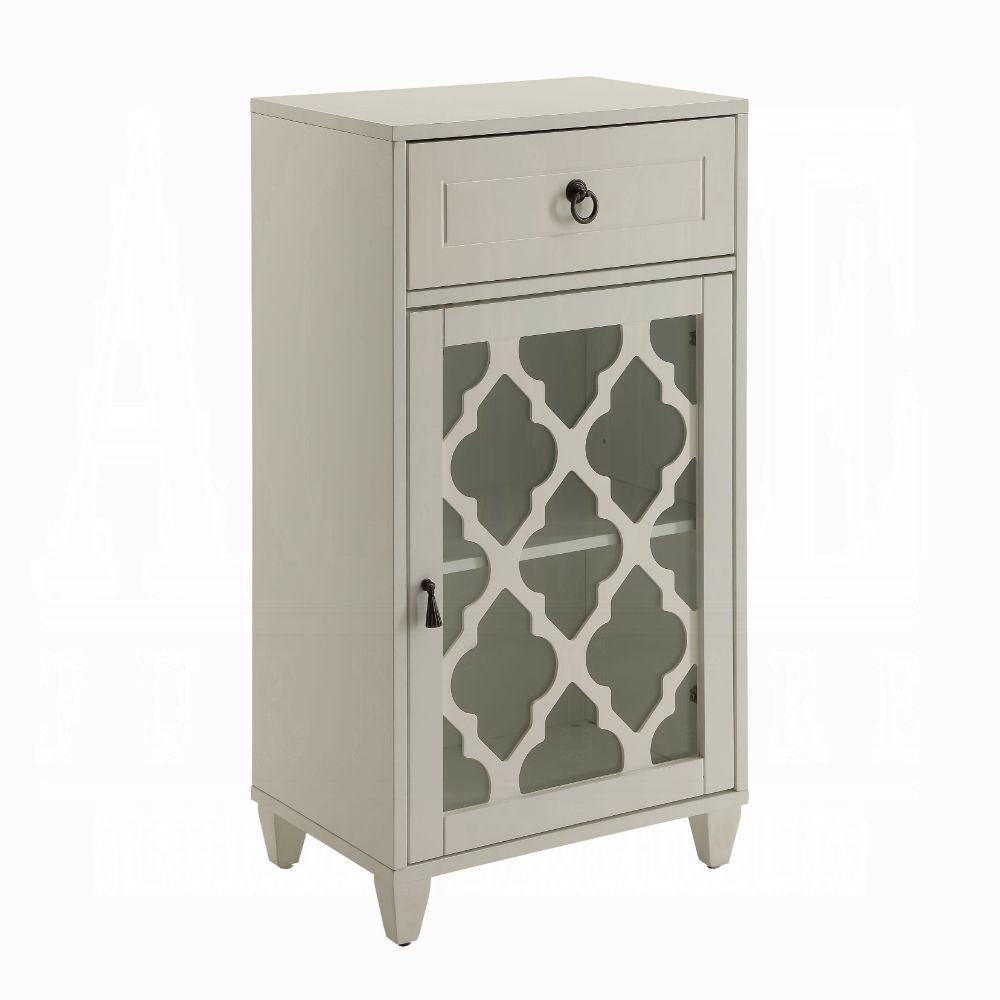 White Fret Work Design Glass Door Accent Cabinet - 17-inch