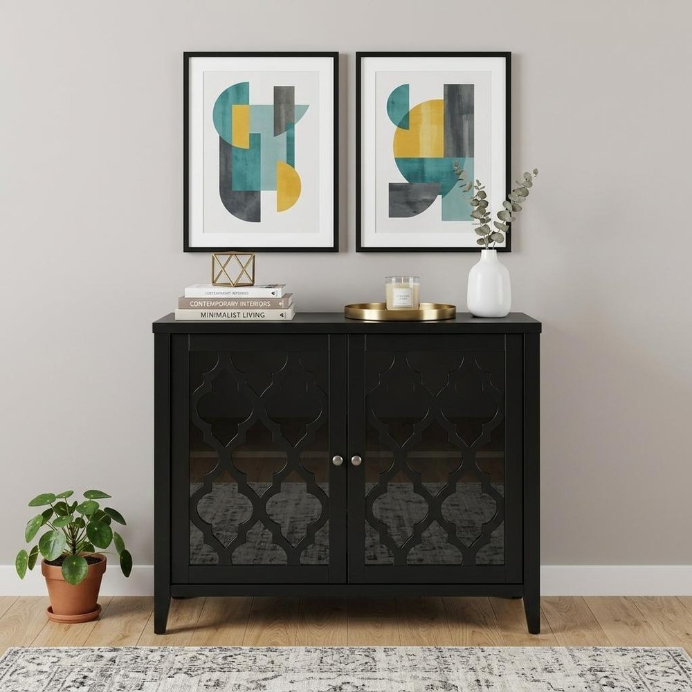 Black Sideboard with Two Glass Doors - 34-inch