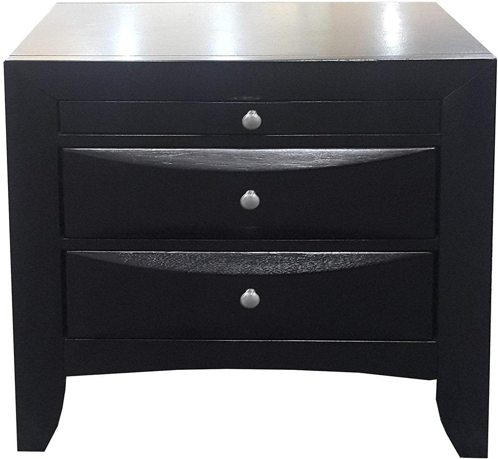 Black Solid Wood Three Drawer Nightstand - 25-inch