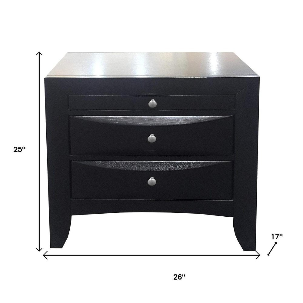 Black Solid Wood Three Drawer Nightstand - 25-inch