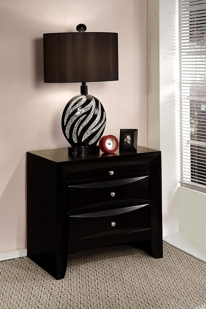 Black Solid Wood Three Drawer Nightstand - 25-inch