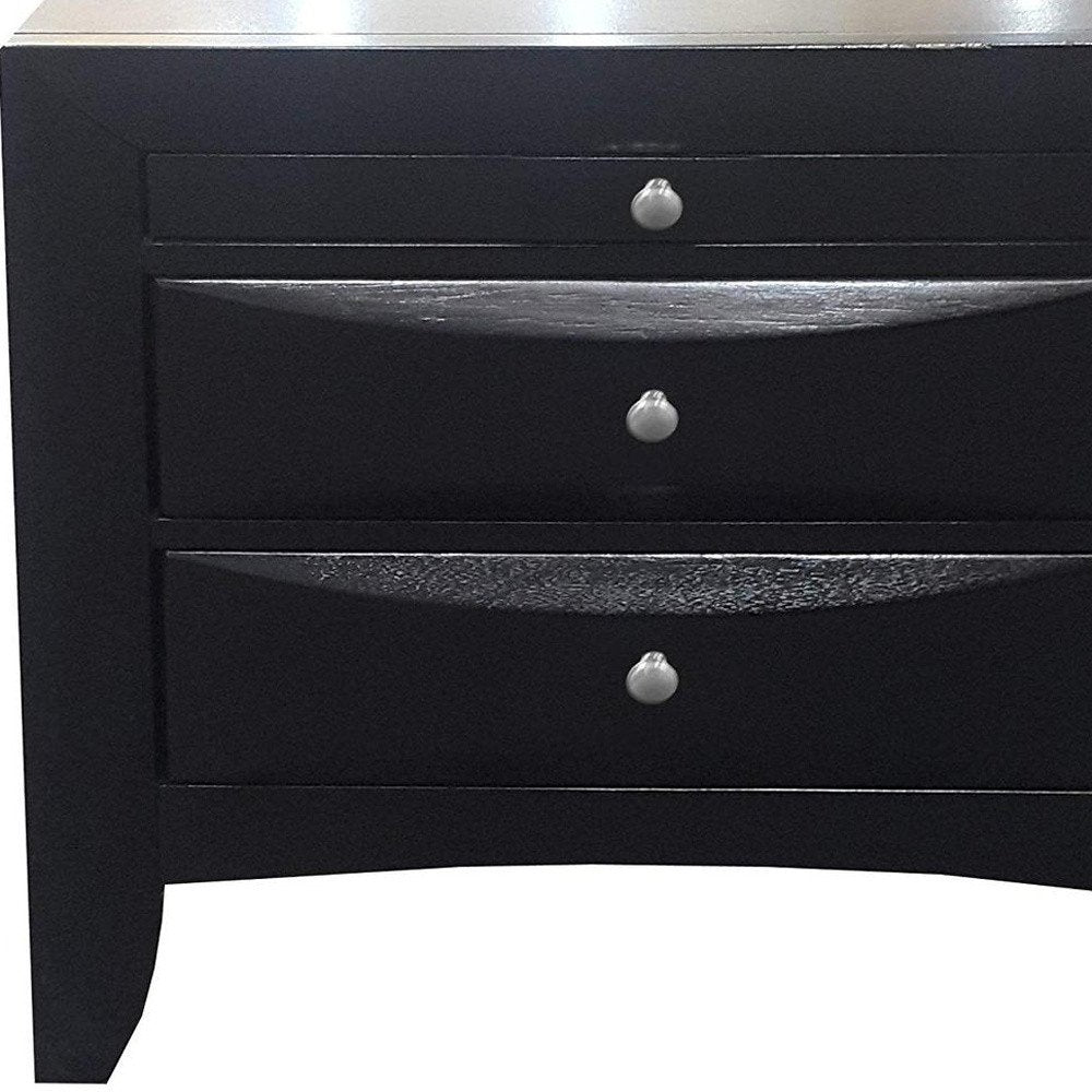 Black Solid Wood Three Drawer Nightstand - 25-inch