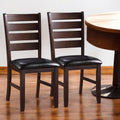 Set of Two Black and Brown Faux Leather Wood Slat Back Dining Side Chairs