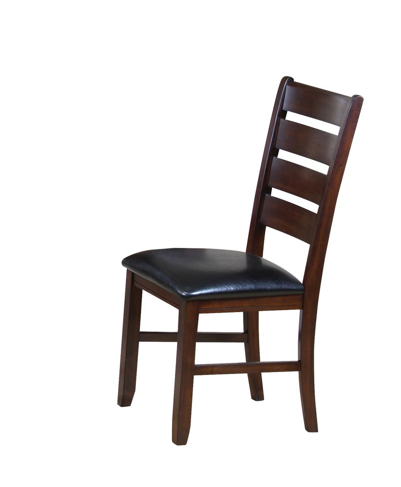 Set of Two Black and Brown Faux Leather Wood Slat Back Dining Side Chairs