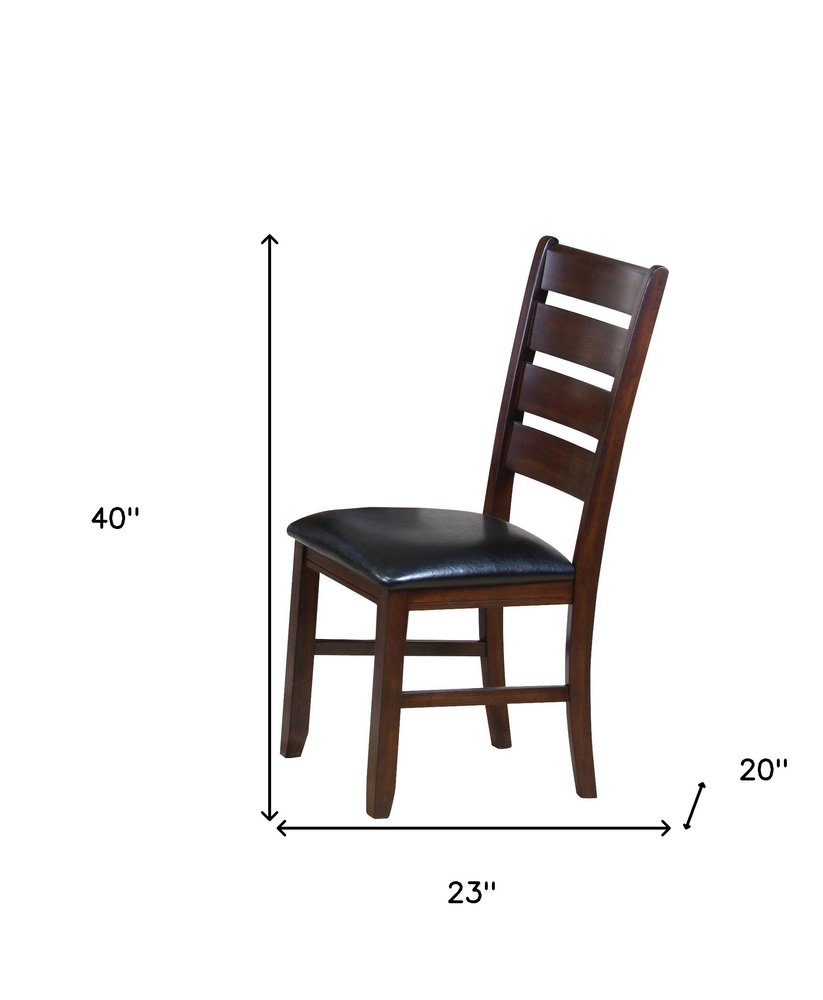 Set of Two Black and Brown Faux Leather Wood Slat Back Dining Side Chairs