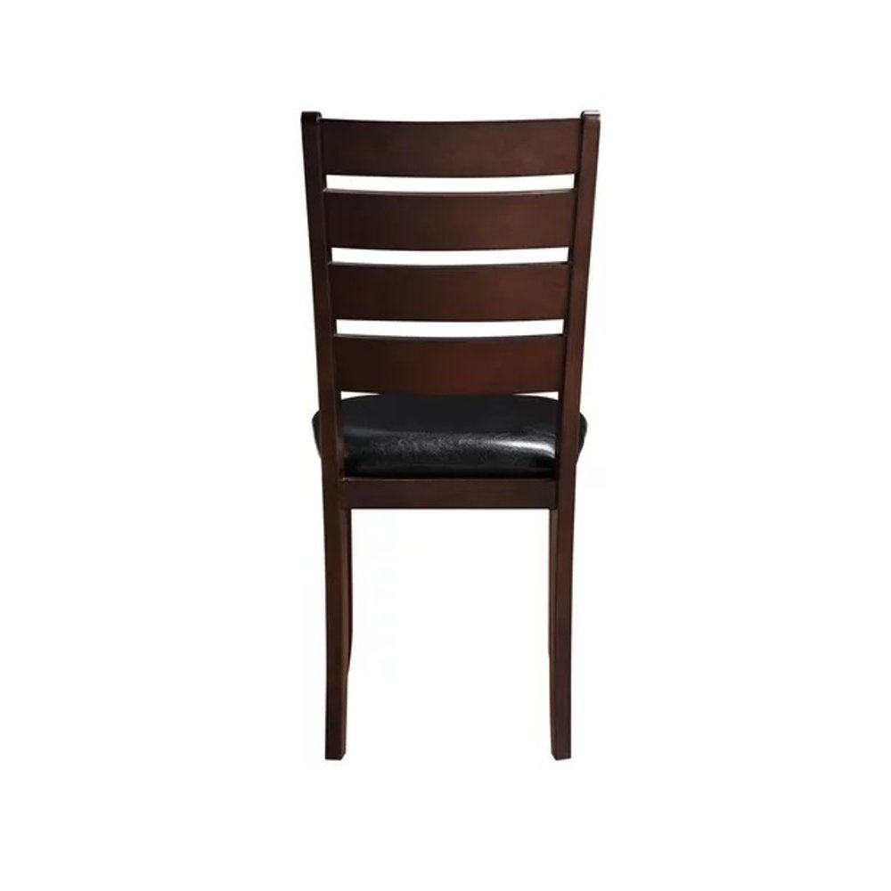 Set of Two Black and Brown Faux Leather Wood Slat Back Dining Side Chairs
