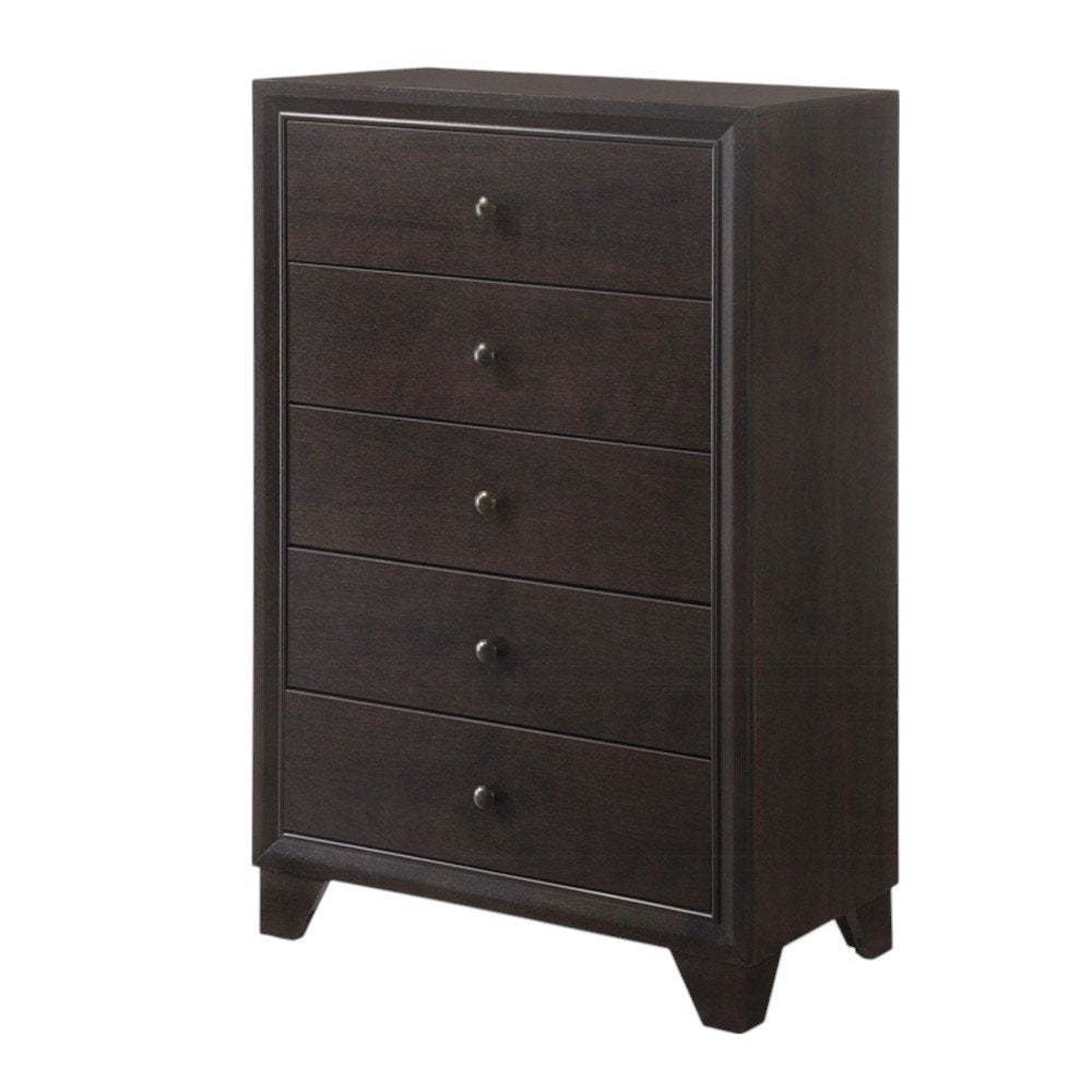 Espresso Solid Wood Five Drawer Dresser - 31-inch