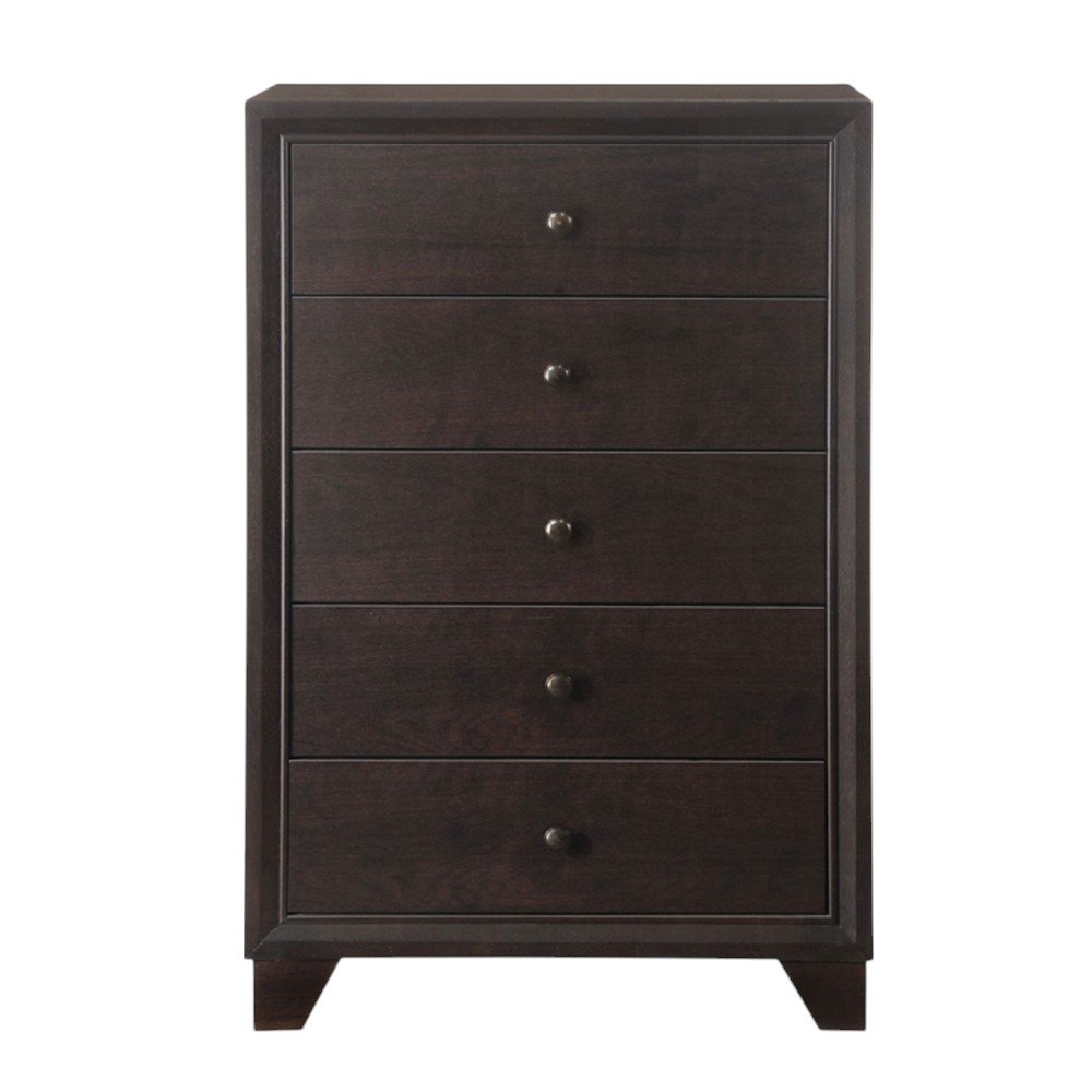 Espresso Solid Wood Five Drawer Dresser - 31-inch