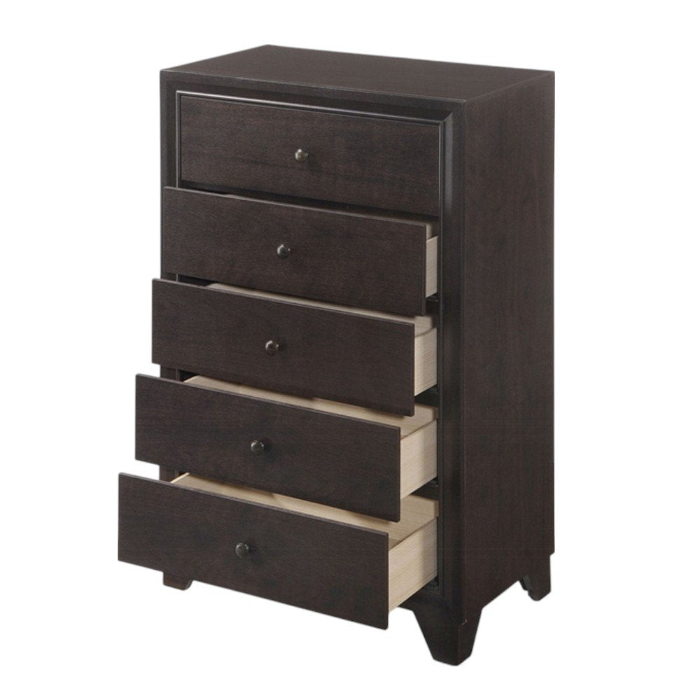 Espresso Solid Wood Five Drawer Dresser - 31-inch
