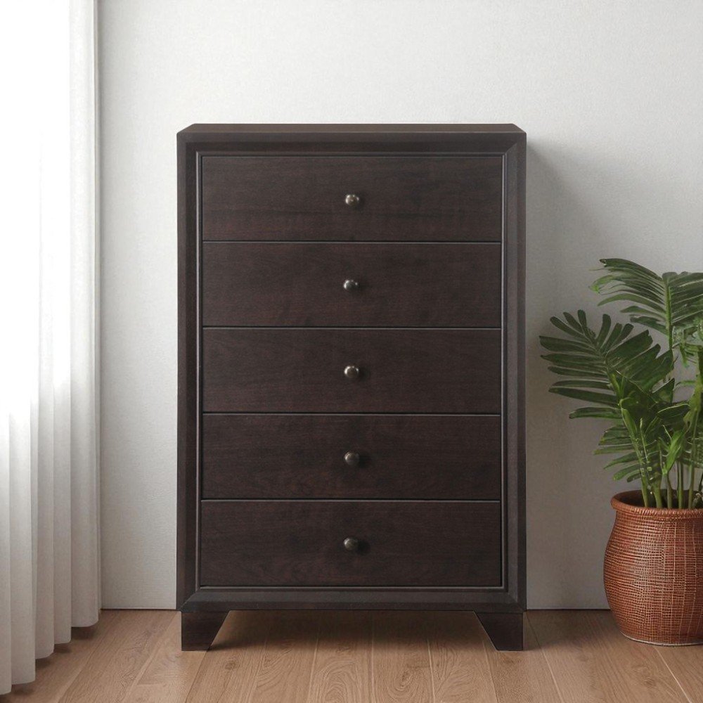 Espresso Solid Wood Five Drawer Dresser - 31-inch