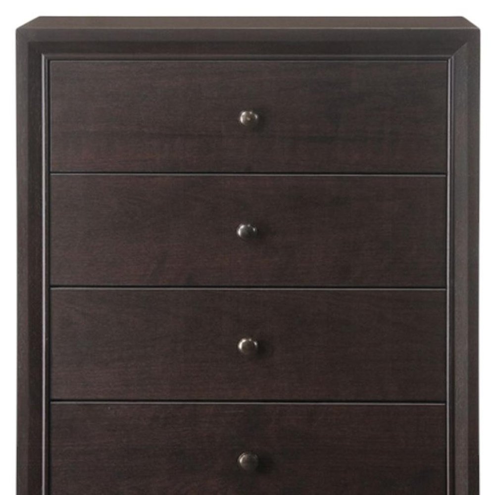 Espresso Solid Wood Five Drawer Dresser - 31-inch