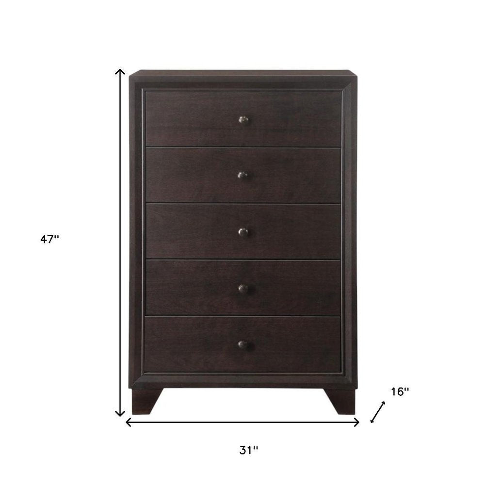 Espresso Solid Wood Five Drawer Dresser - 31-inch
