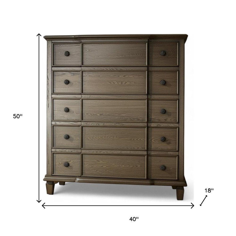 Dark Brown Solid Wood Nine Drawer Double Dresser - 60-inch