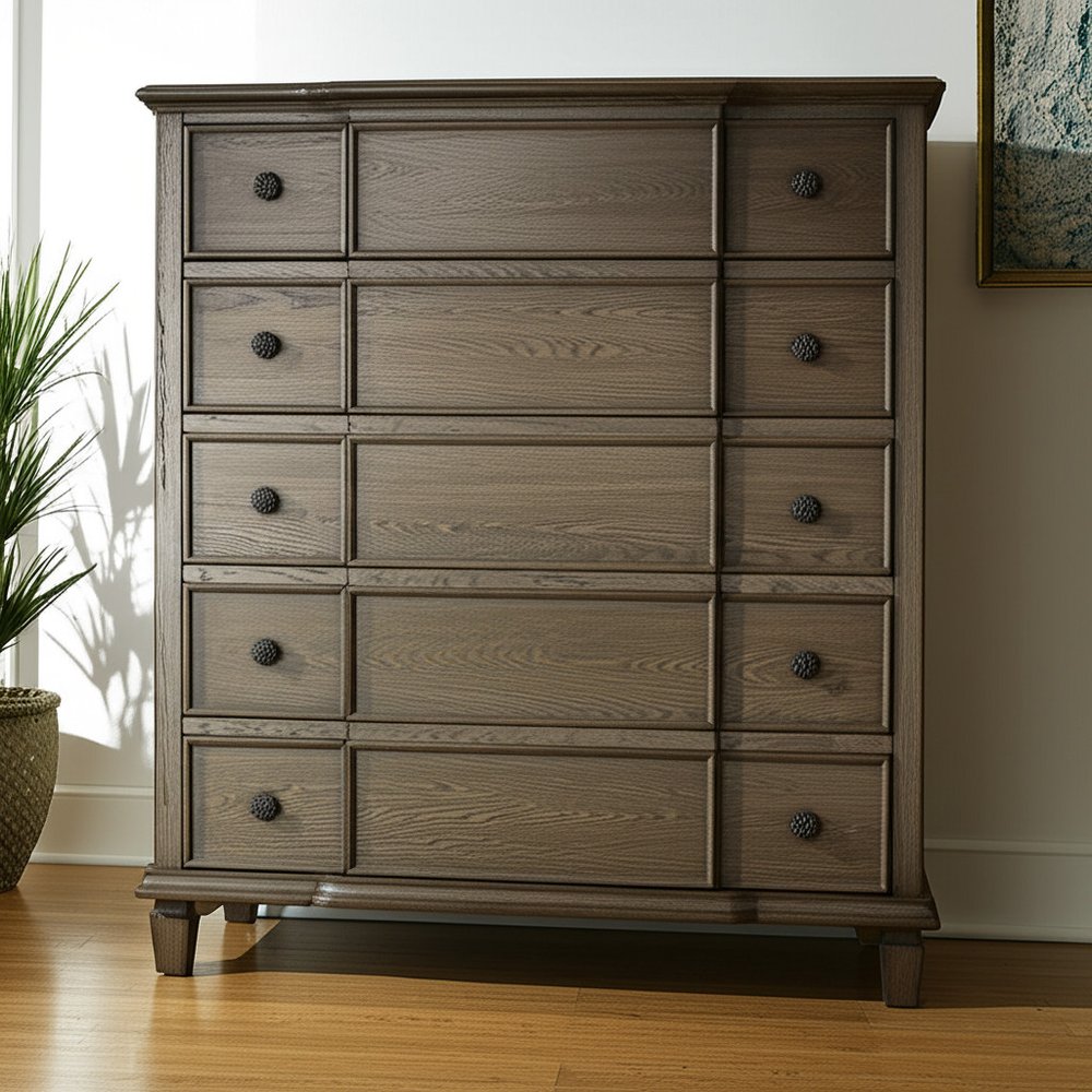 Dark Brown Solid Wood Nine Drawer Double Dresser - 60-inch