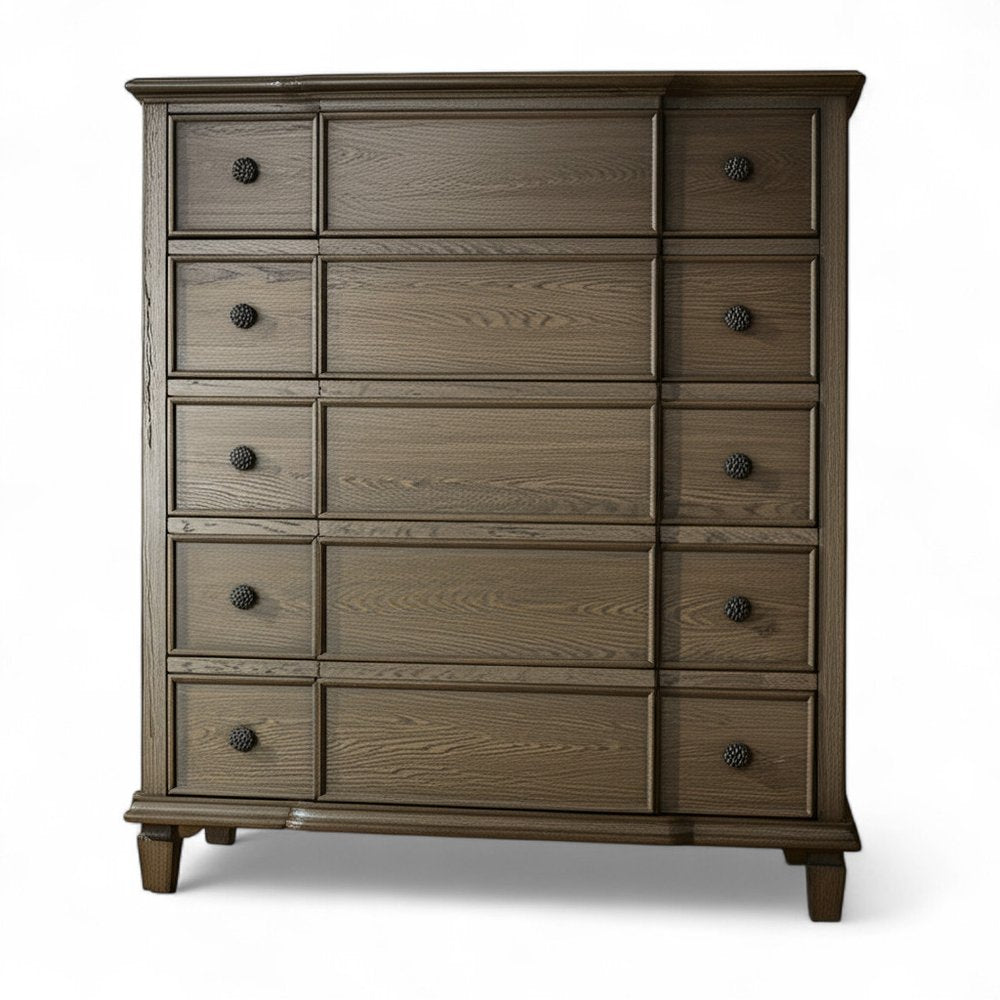 Dark Brown Solid Wood Nine Drawer Double Dresser - 60-inch