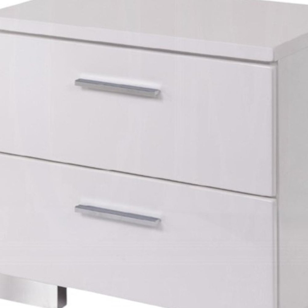 White Two Drawers Mirrored Nightstand - 23-inch