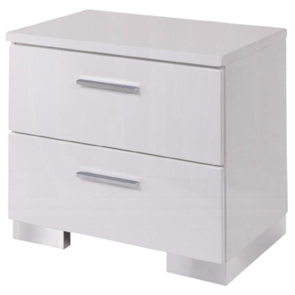 White Two Drawers Mirrored Nightstand - 23-inch