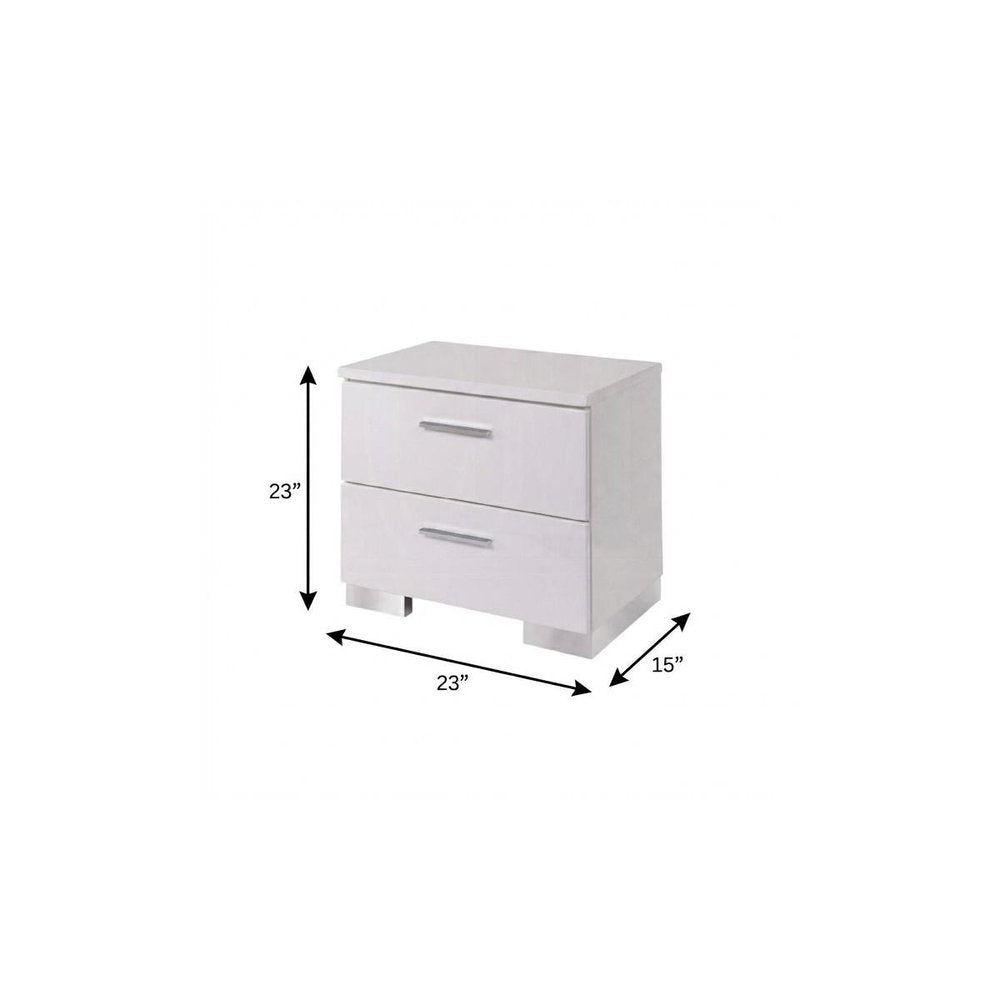 White Two Drawers Mirrored Nightstand - 23-inch