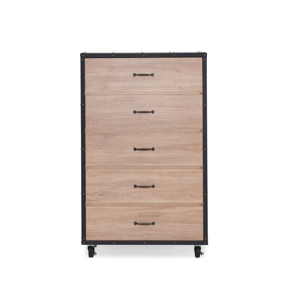 Oak Wood Five Drawer Dresser - 31-inch