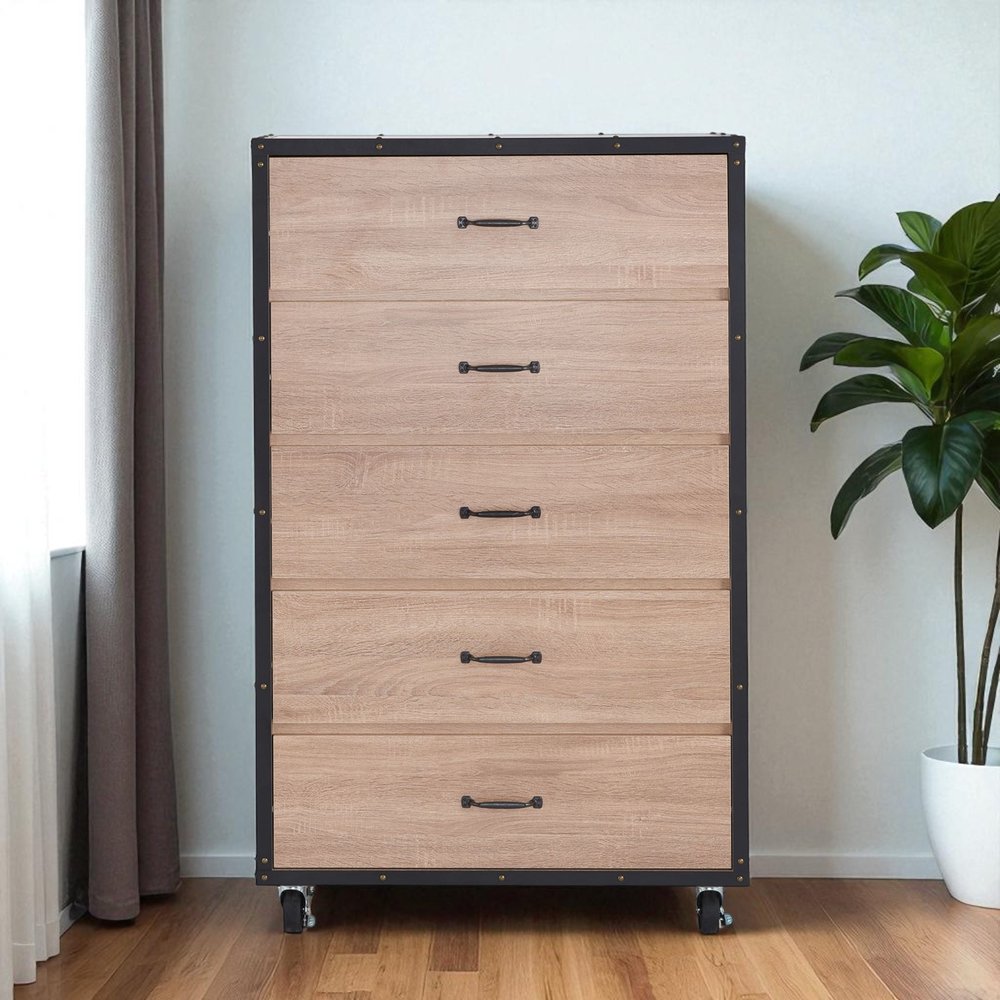 Oak Wood Five Drawer Dresser - 31-inch