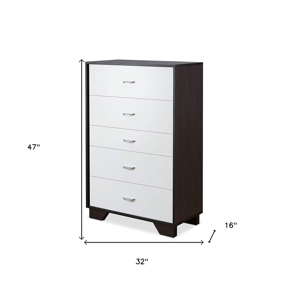 Brown and White Five Drawer Standard Chest - 32-inch