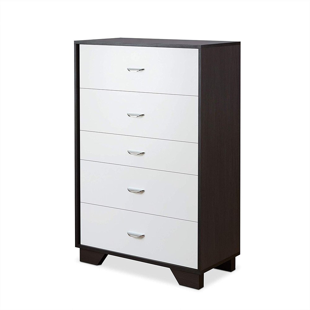 Brown and White Five Drawer Standard Chest - 32-inch