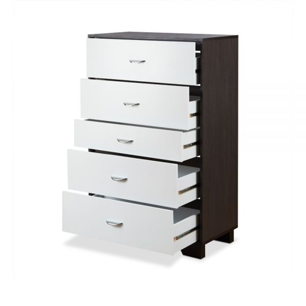 Brown and White Five Drawer Standard Chest - 32-inch