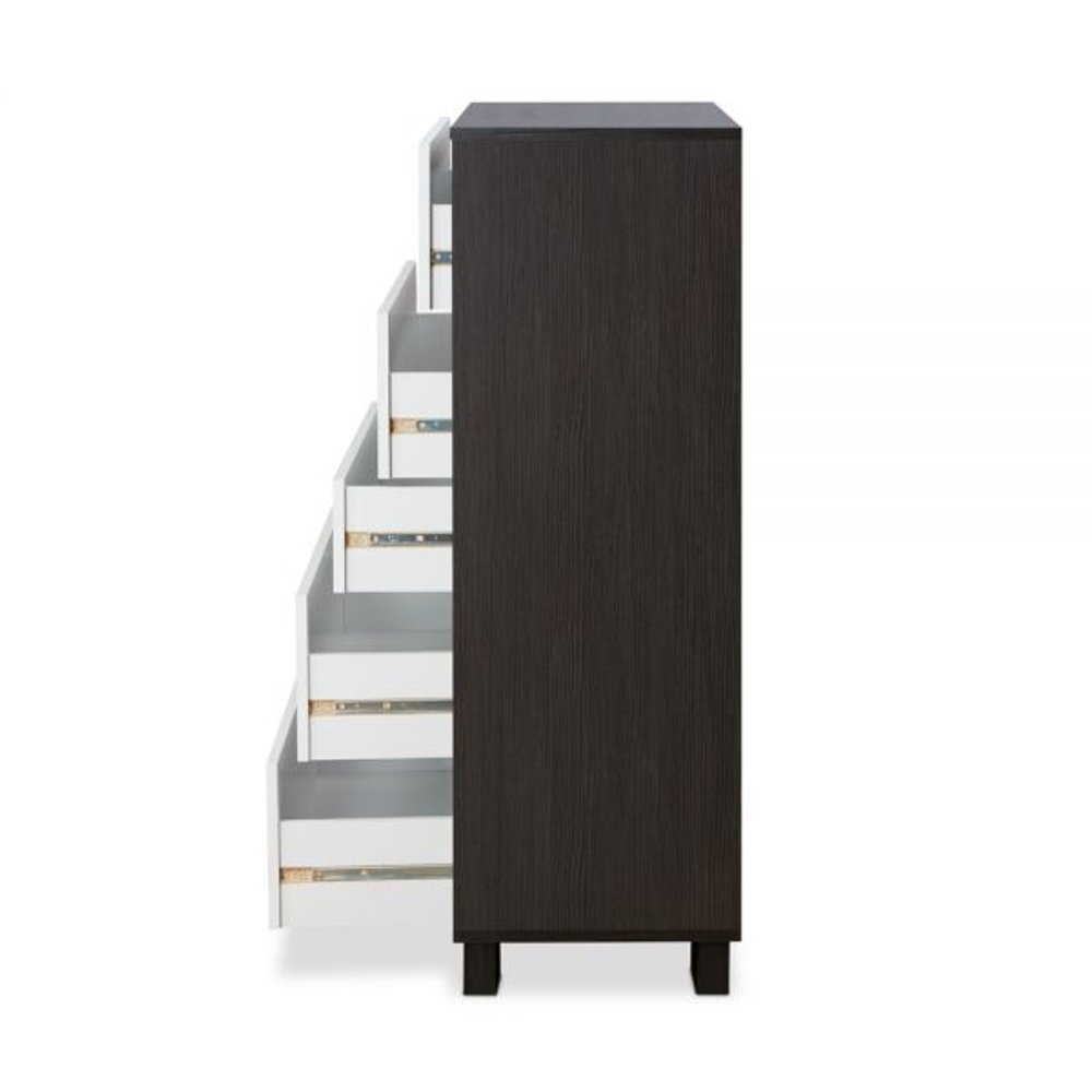 Brown and White Five Drawer Standard Chest - 32-inch