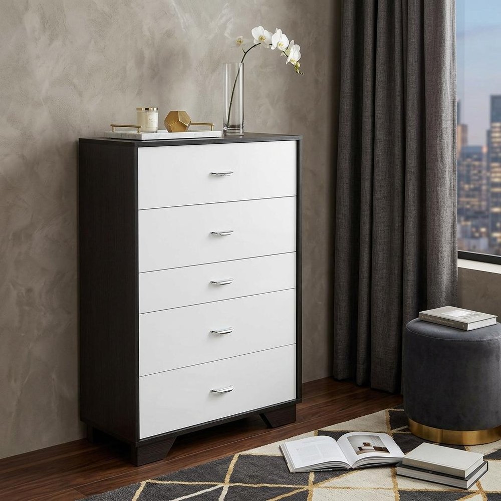 Brown and White Five Drawer Standard Chest - 32-inch