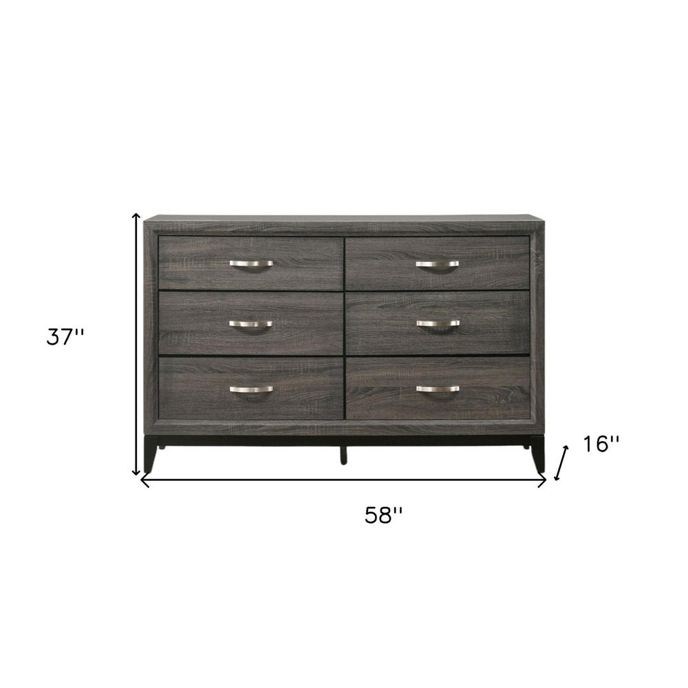 Gray Wood Six Drawer Double Dresser - 58-inch