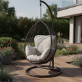 Black Metal Swing Chair with Beige Cushion - 38-inch