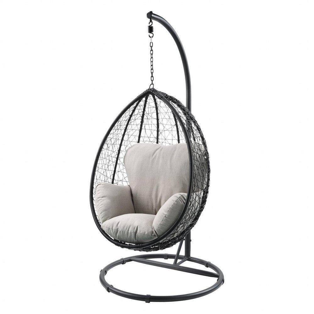Black Metal Swing Chair with Beige Cushion - 38-inch