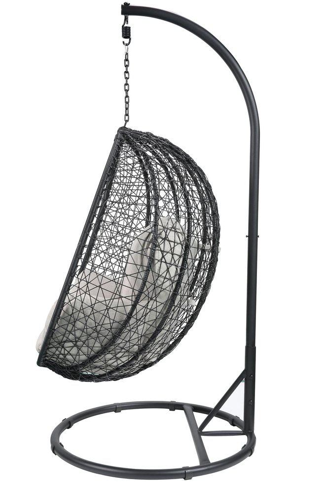 Black Metal Swing Chair with Beige Cushion - 38-inch