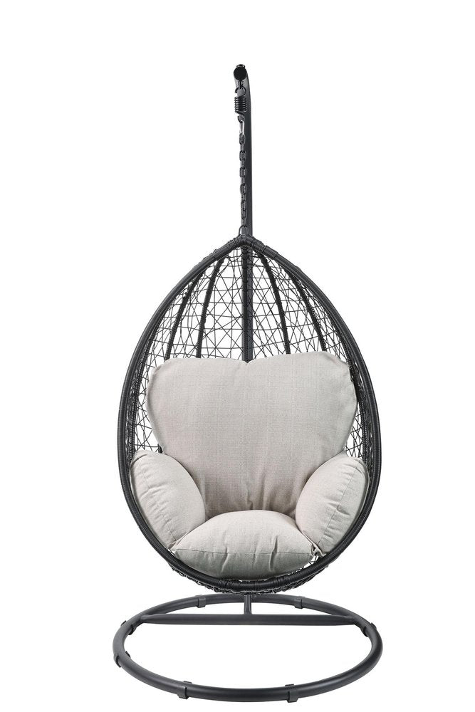 Black Metal Swing Chair with Beige Cushion - 38-inch