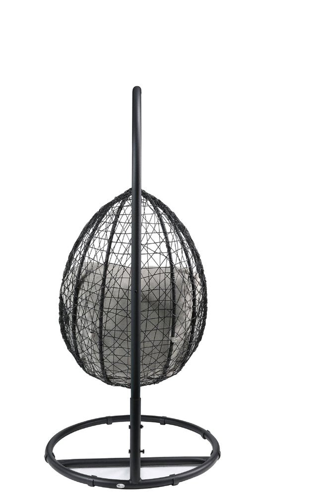 Black Metal Swing Chair with Beige Cushion - 38-inch
