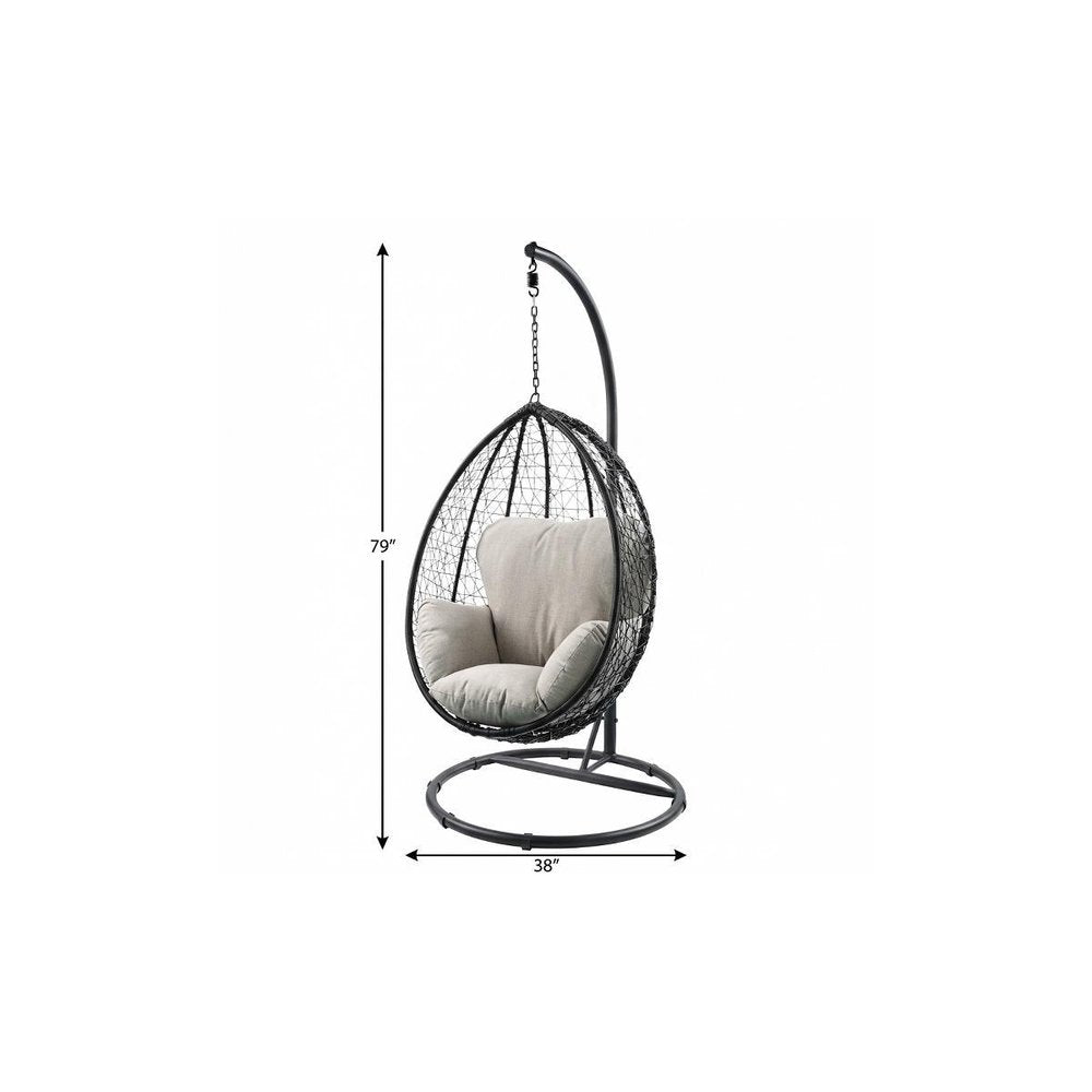 Black Metal Swing Chair with Beige Cushion - 38-inch