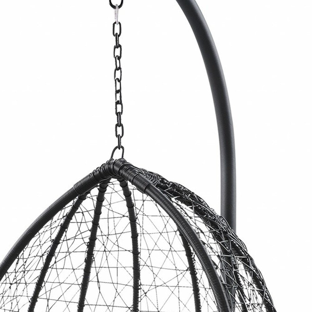 Black Metal Swing Chair with Beige Cushion - 38-inch