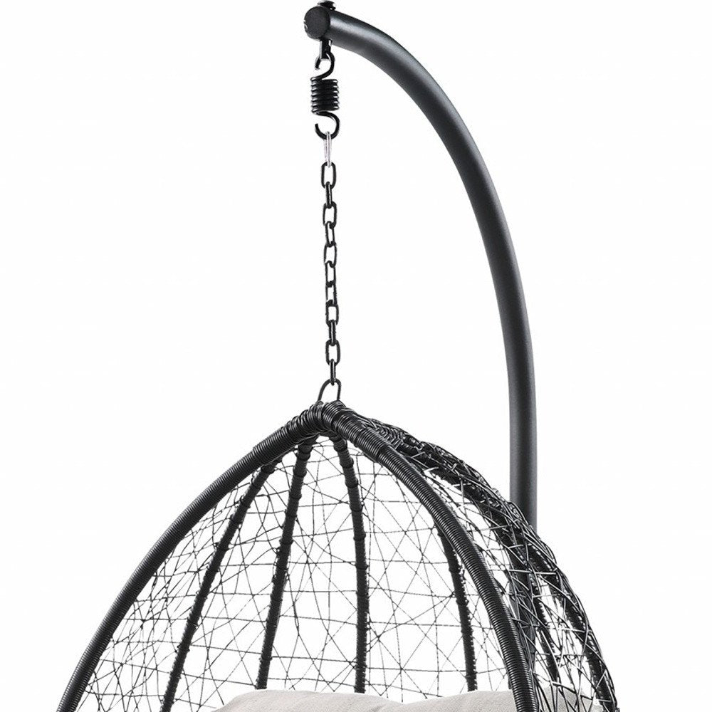 Black Metal Swing Chair with Beige Cushion - 38-inch