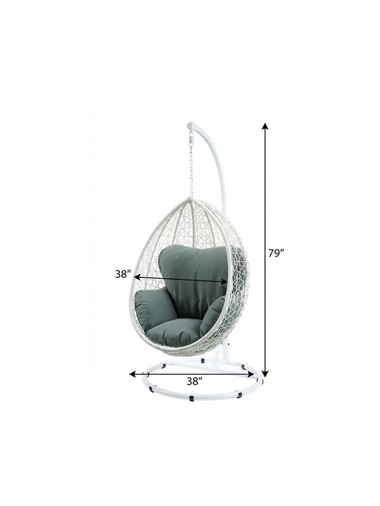 Black Metal Swing Chair with Beige Cushion - 38-inch