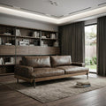 Chocolate Top Grain Leather Sofa with Black Legs - 95-inch