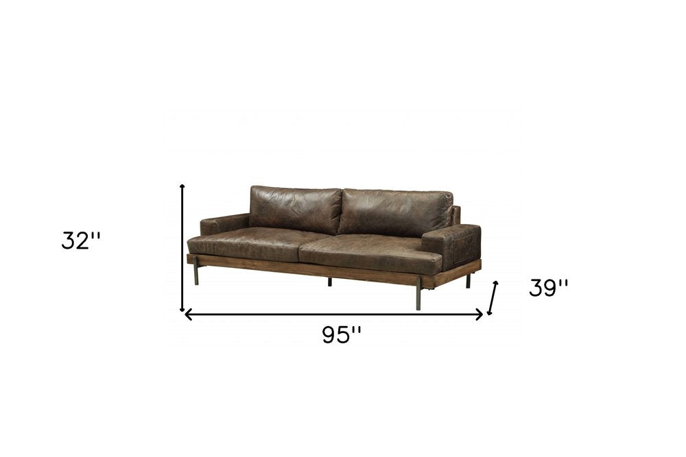 Chocolate Top Grain Leather Sofa with Black Legs - 95-inch