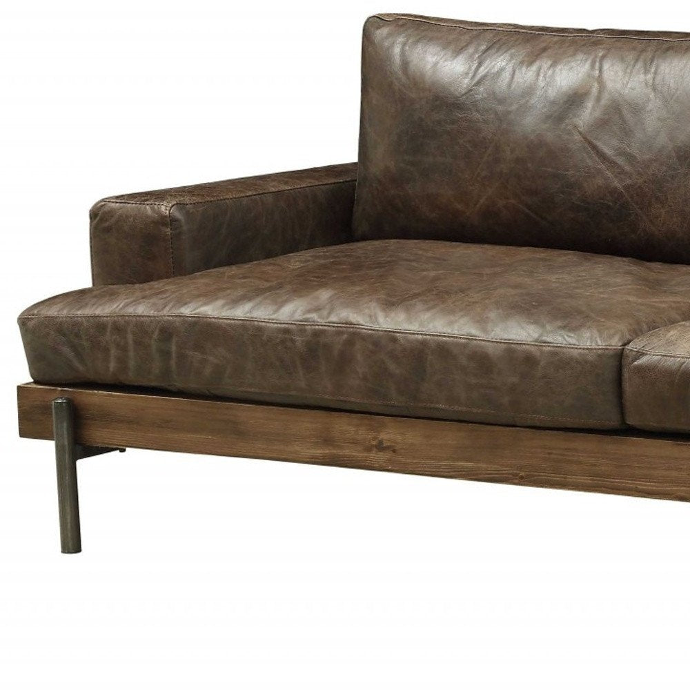 Chocolate Top Grain Leather Sofa with Black Legs - 95-inch