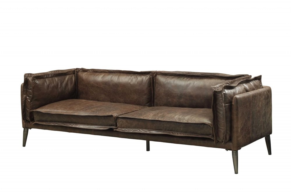 Chocolate Top Grain Leather Sofa with Dark Brown Legs - 94-inch