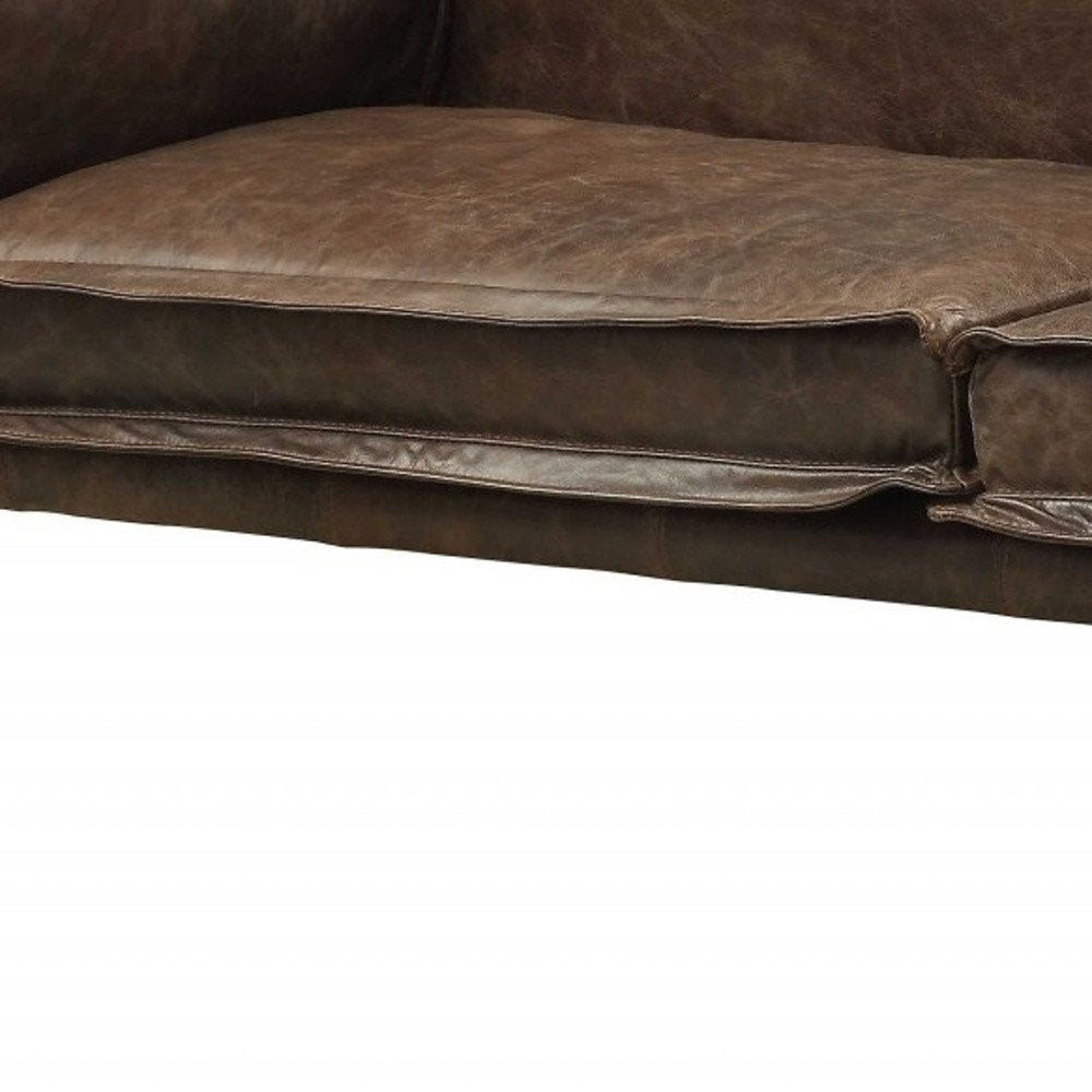 Chocolate Top Grain Leather Sofa with Dark Brown Legs - 94-inch