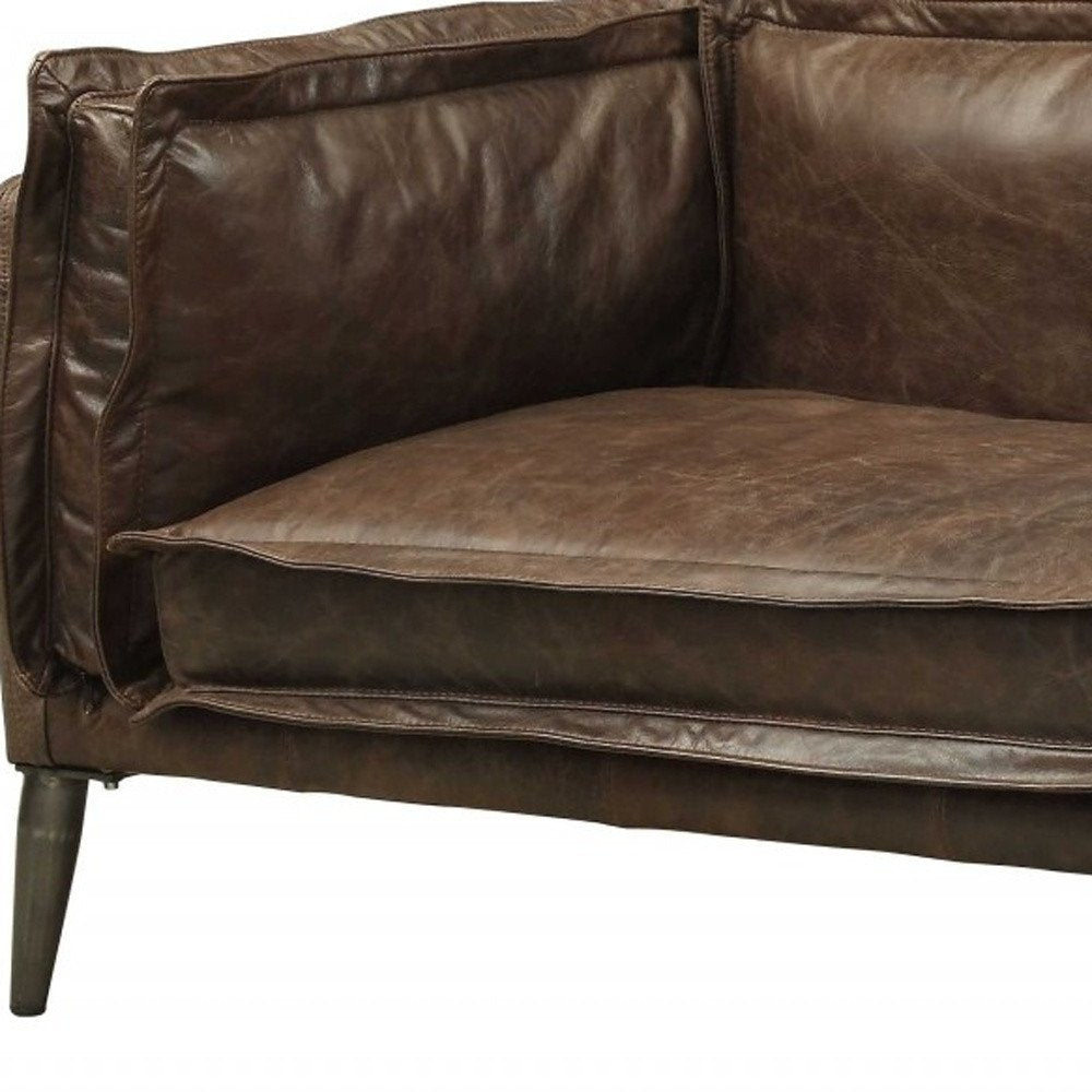 Chocolate Top Grain Leather Sofa with Dark Brown Legs - 94-inch