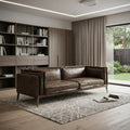 Chocolate Top Grain Leather Sofa with Dark Brown Legs - 94-inch