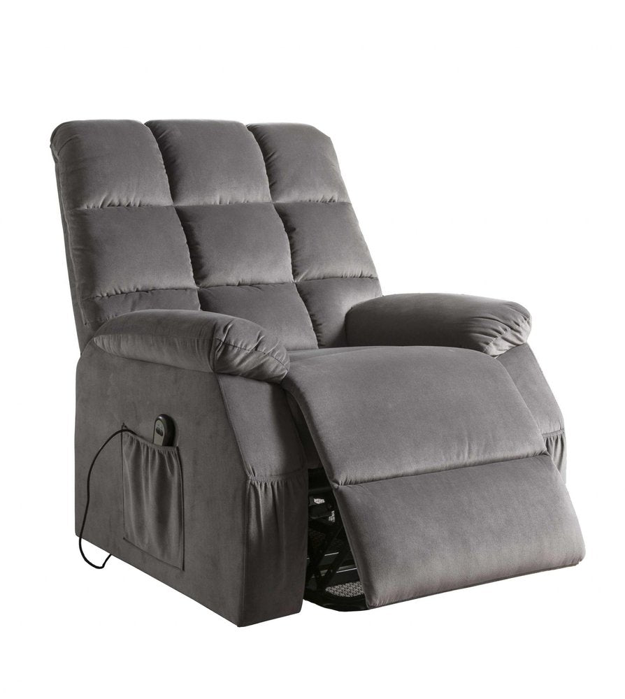 Gray Velvet Power Heated Massage Recliner - 34-inch